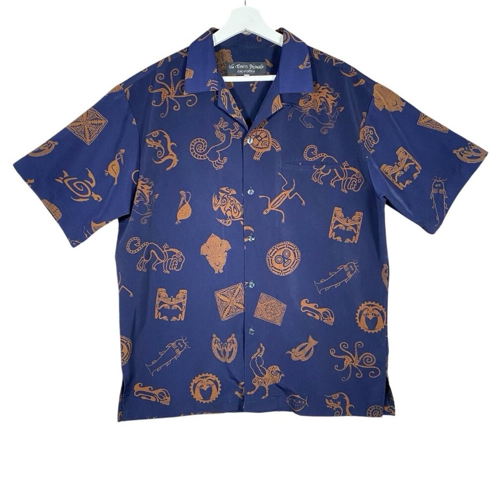 Via Ripatti Shirt Men’s M Tattoo Tribal Aloha Hawaiian Novelty All Over Print